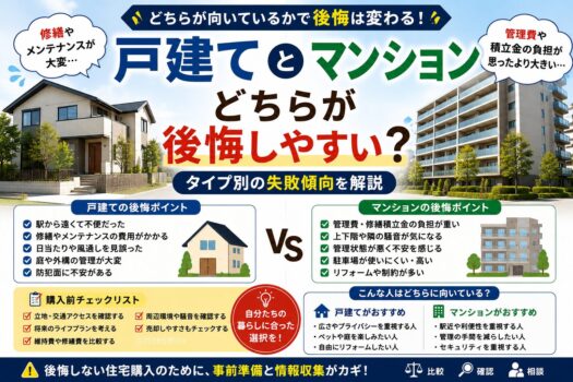 戸建てとマンションどちらが後悔しやすい？タイプ別の失敗傾向を解説