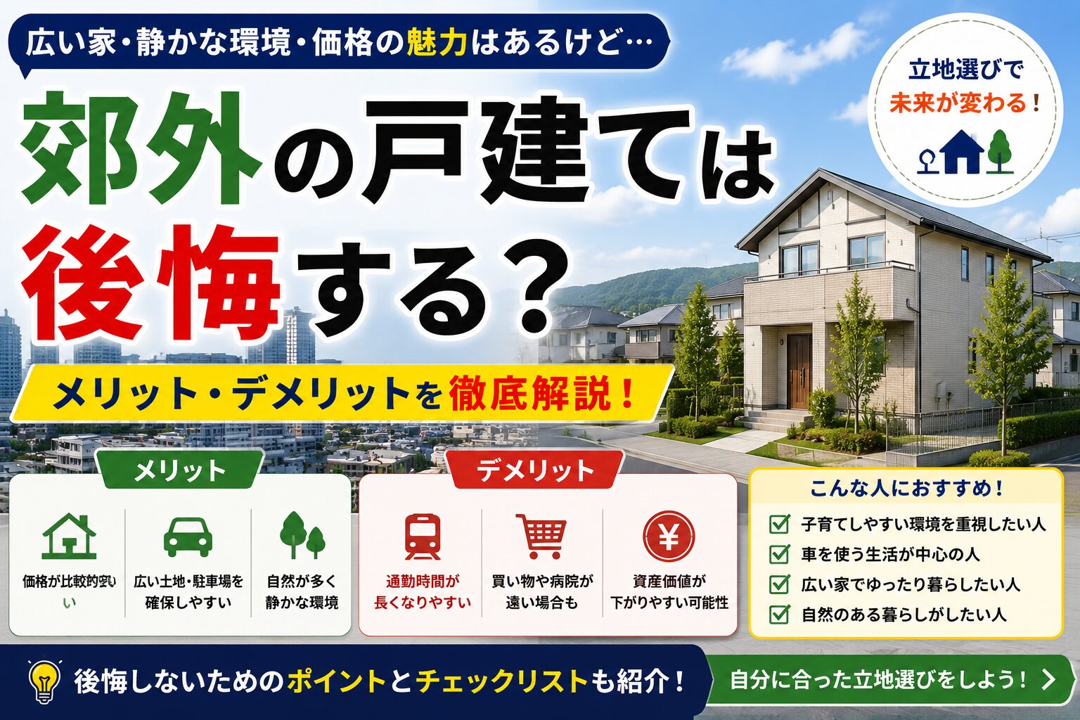 郊外の戸建ては後悔する？メリット・デメリットを解説