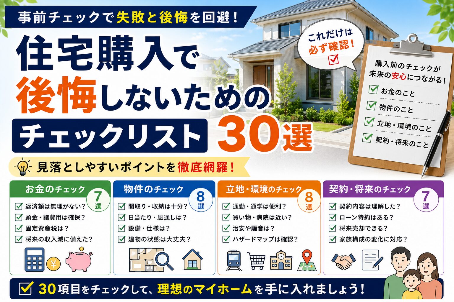 住宅購入で後悔しないためのチェックリスト30選