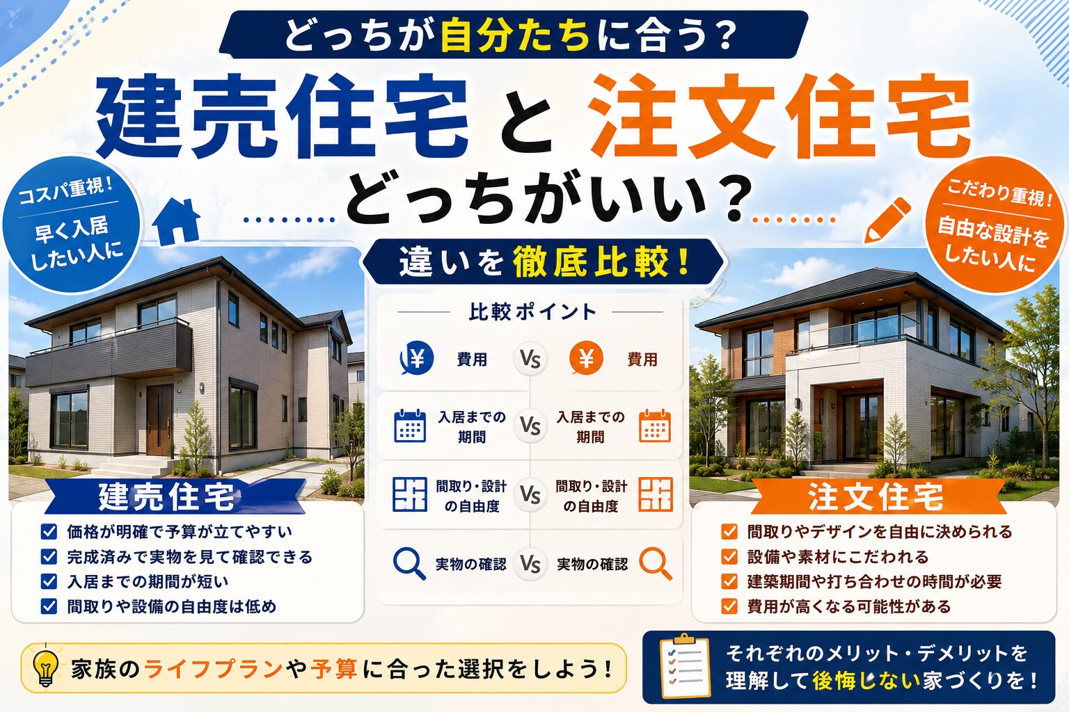 建売住宅と注文住宅どっちがいい？違いを比較
