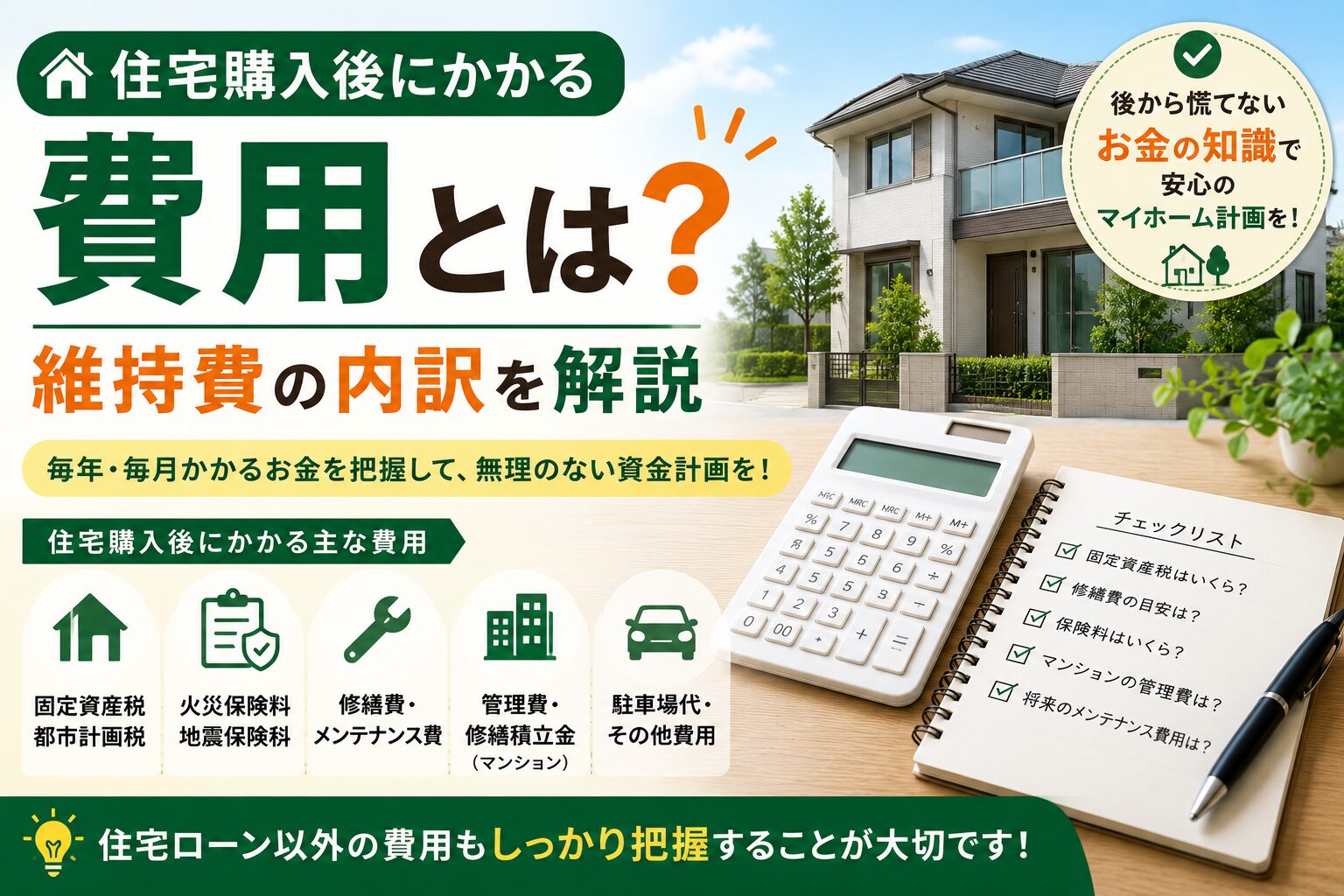 住宅購入後にかかる費用とは？維持費の内訳を解説