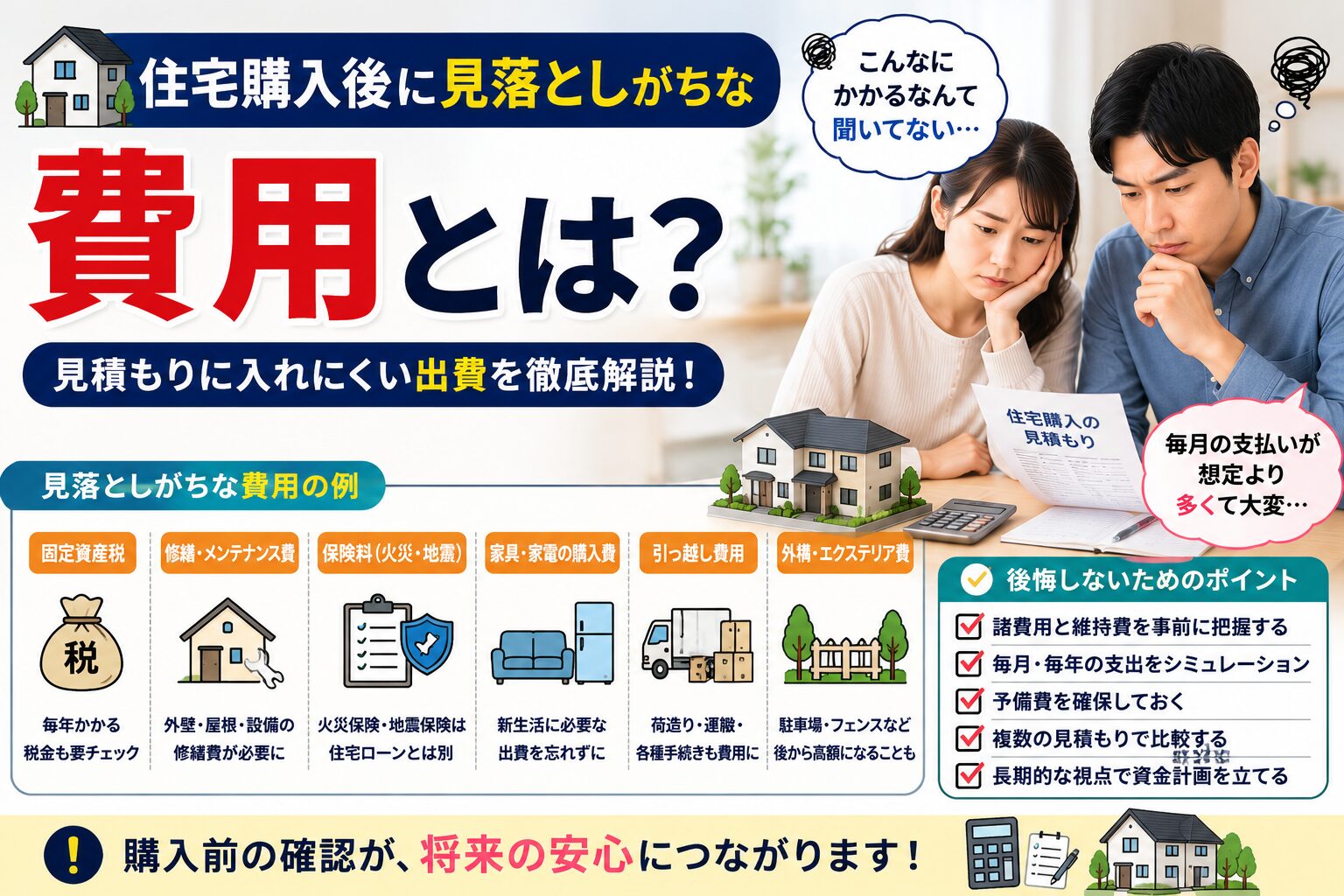 住宅購入後に見落としがちな費用とは？見積もりに入れにくい出費を解説