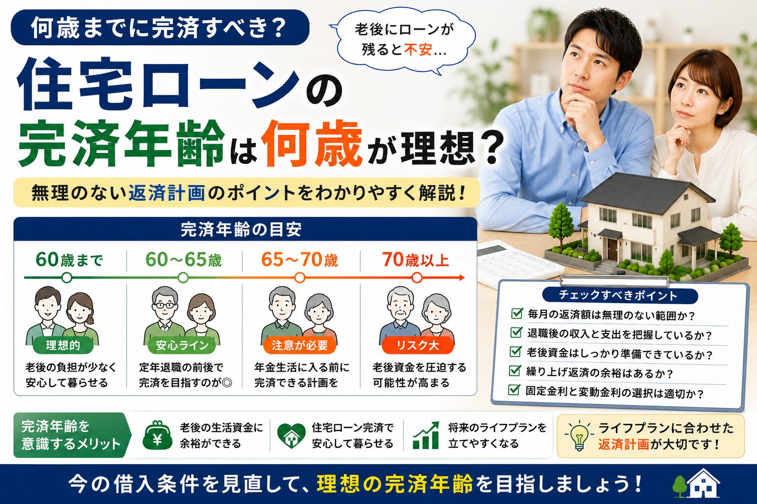 住宅ローン完済年齢は何歳が理想？無理のない返済計画を解説