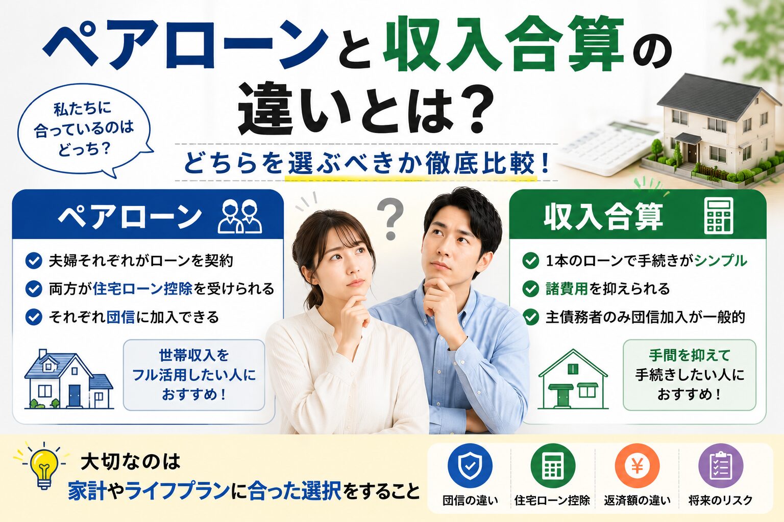 ペアローンと収入合算の違いとは？どちらを選ぶべき？