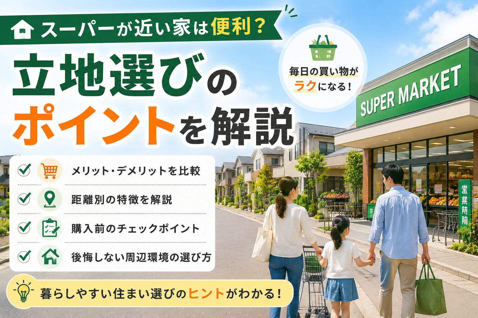 スーパーが近い家は便利？立地選びのポイントを解説