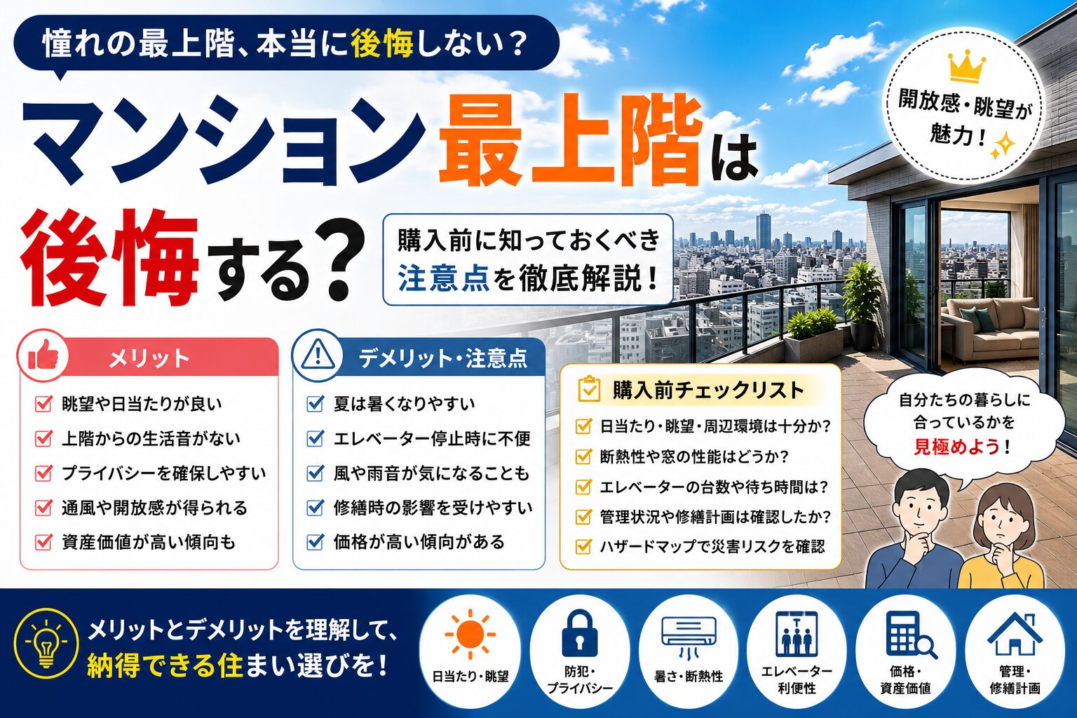 最上階のマンションは後悔する？購入前の注意点